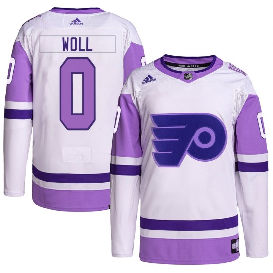 Adidas Philadelphia Flyers Joseph Woll Hockey Fights Cancer Primegreen Jersey - White/Purple Authentic