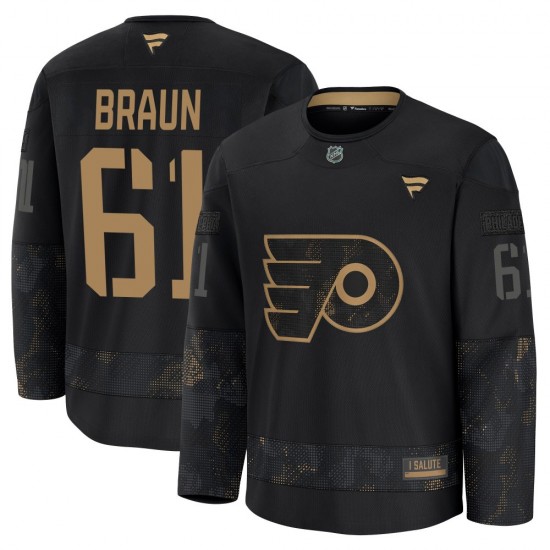 Youth Fanatics Philadelphia Flyers Justin Braun 2024 Military Appreciation Practice Jersey - Black Premium