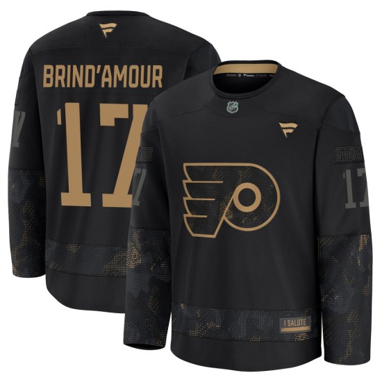 Youth Fanatics Philadelphia Flyers Rod Brind'Amour 2024 Military Appreciation Practice Jersey - Black Premium