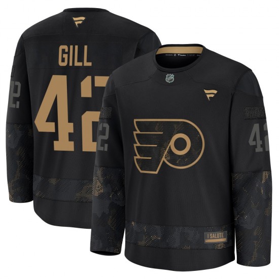 Youth Fanatics Philadelphia Flyers Spencer Gill 2024 Military Appreciation Practice Jersey - Black Premium