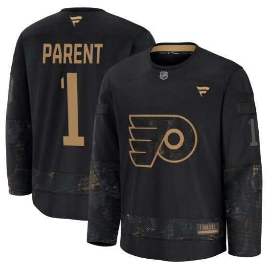 Youth Fanatics Philadelphia Flyers Bernie Parent 2024 Military Appreciation Practice Jersey - Black Premium