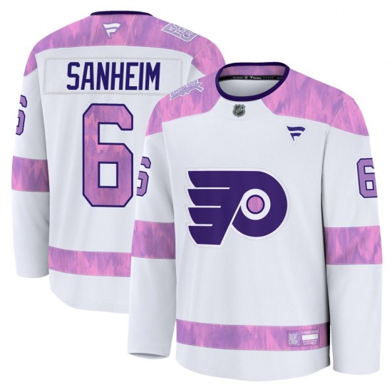 Fanatics Philadelphia Flyers Travis Sanheim 2024 Hockey Fights Cancer Practice Jersey - White Premium
