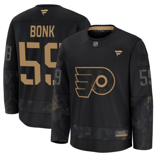 Fanatics Philadelphia Flyers Oliver Bonk 2024 Military Appreciation Practice Jersey - Black Premium