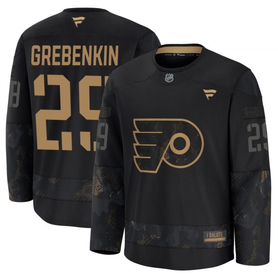 Fanatics Philadelphia Flyers Nikita Grebenkin 2024 Military Appreciation Practice Jersey - Black Premium
