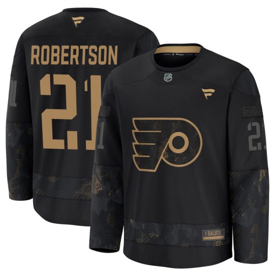 Fanatics Philadelphia Flyers Tucker Robertson 2024 Military Appreciation Practice Jersey - Black Premium