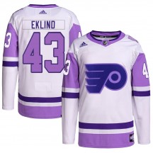 Youth Adidas Philadelphia Flyers Oscar Eklind Hockey Fights Cancer Primegreen Jersey - White/Purple Authentic
