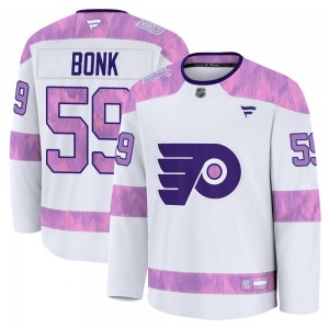 Youth Fanatics Philadelphia Flyers Oliver Bonk 2024 Hockey Fights Cancer Practice Jersey - White Premium