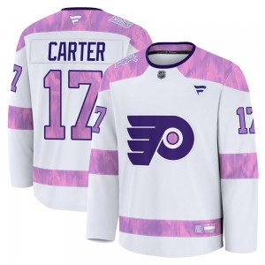 Youth Fanatics Philadelphia Flyers Jeff Carter 2024 Hockey Fights Cancer Practice Jersey - White Premium