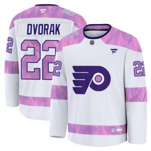 Youth Fanatics Philadelphia Flyers Christian Dvorak 2024 Hockey Fights Cancer Practice Jersey - White Premium