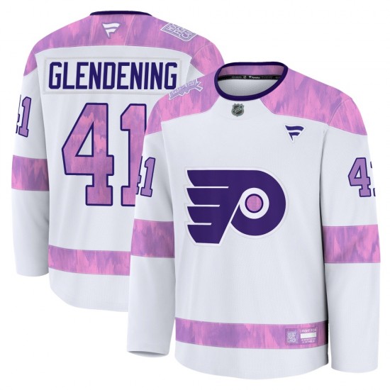 Youth Fanatics Philadelphia Flyers Luke Glendening 2024 Hockey Fights Cancer Practice Jersey - White Premium