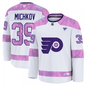 Youth Fanatics Philadelphia Flyers Matvei Michkov 2024 Hockey Fights Cancer Practice Jersey - White Premium