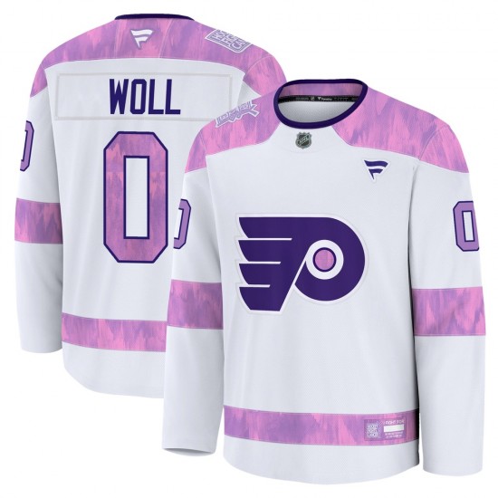 Youth Fanatics Philadelphia Flyers Joseph Woll 2024 Hockey Fights Cancer Practice Jersey - White Premium